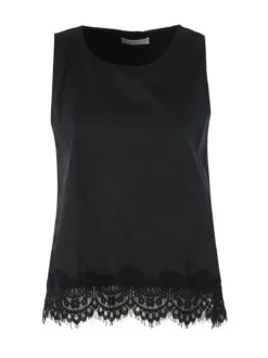 Solada Top donna in cotone con pizzo sul finale - nero