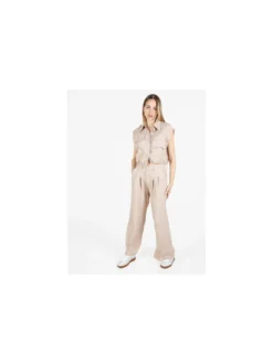 Solada Top donna in misto lino con coulisse laterali - khaki