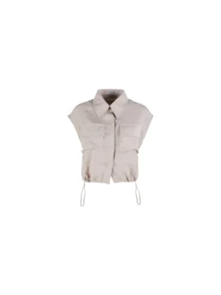 Solada Top donna in misto lino con coulisse laterali - khaki