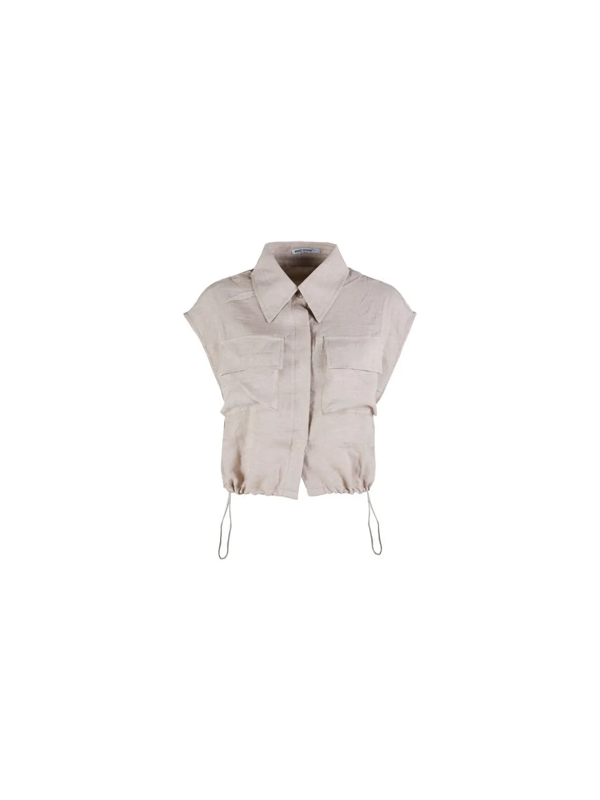 Solada Top donna in misto lino con coulisse laterali - khaki