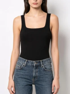 Solada Top donna in tinta unita con scollo quadrato - nero