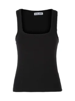 Solada Top donna in tinta unita con scollo quadrato - nero