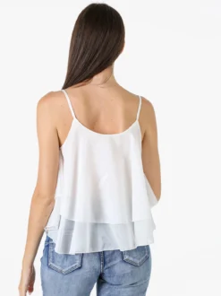 Solada Top donna leggero con spalline strette e balza - bianco