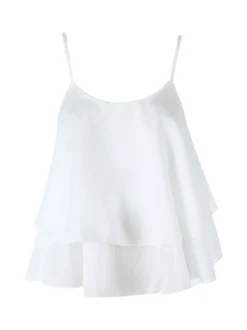 Solada Top donna leggero con spalline strette e balza - bianco
