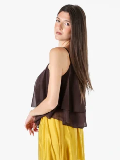 Solada Top donna leggero con spalline strette e balza - moro