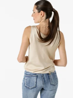 Solada Top donna smanicato con scollo a cascata in tessuto effetto raso - beige