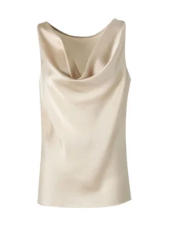 Solada Top donna smanicato con scollo a cascata in tessuto effetto raso - beige