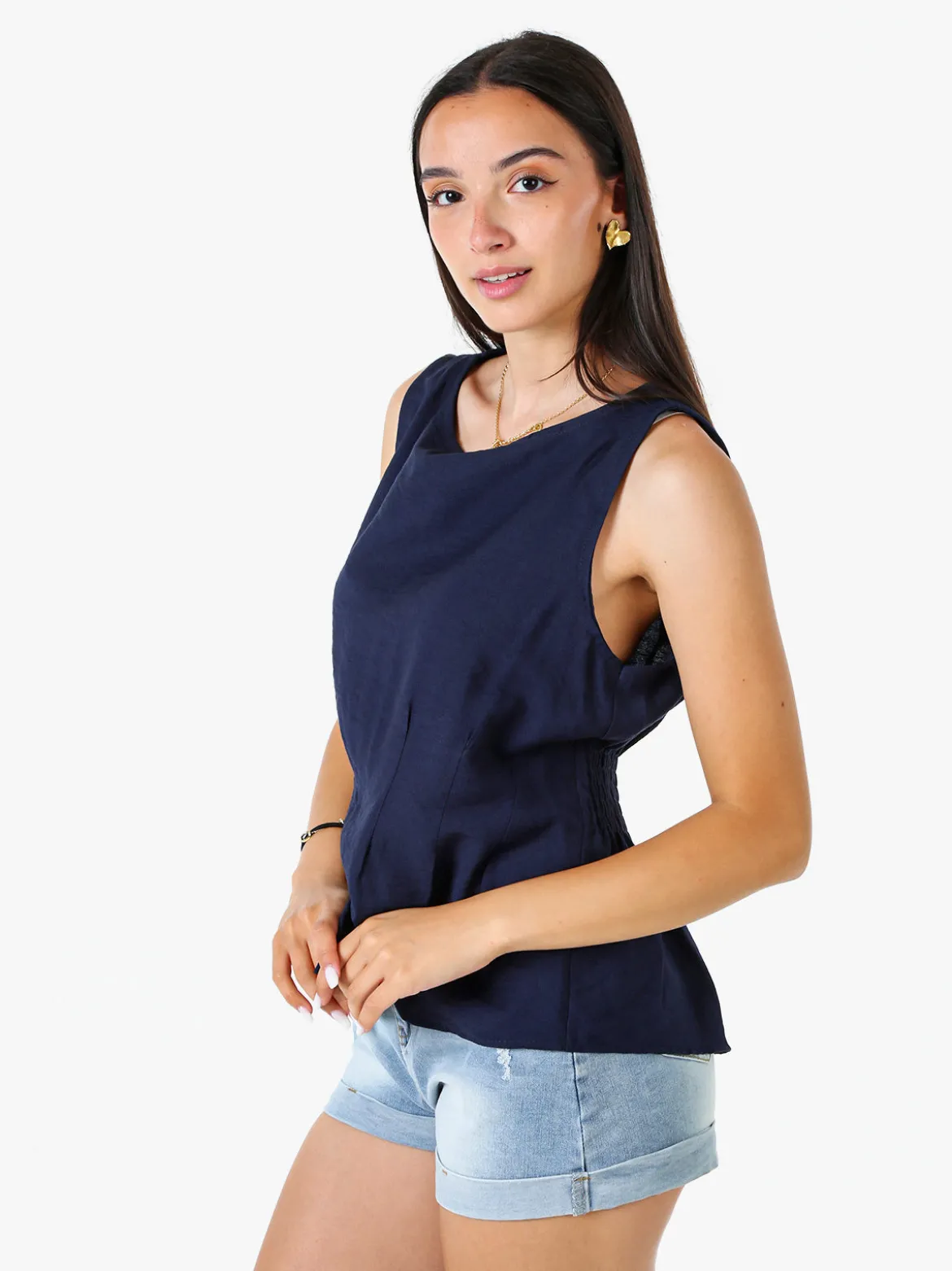 Solada Top smanicato da donna in viscosa - blu scuro