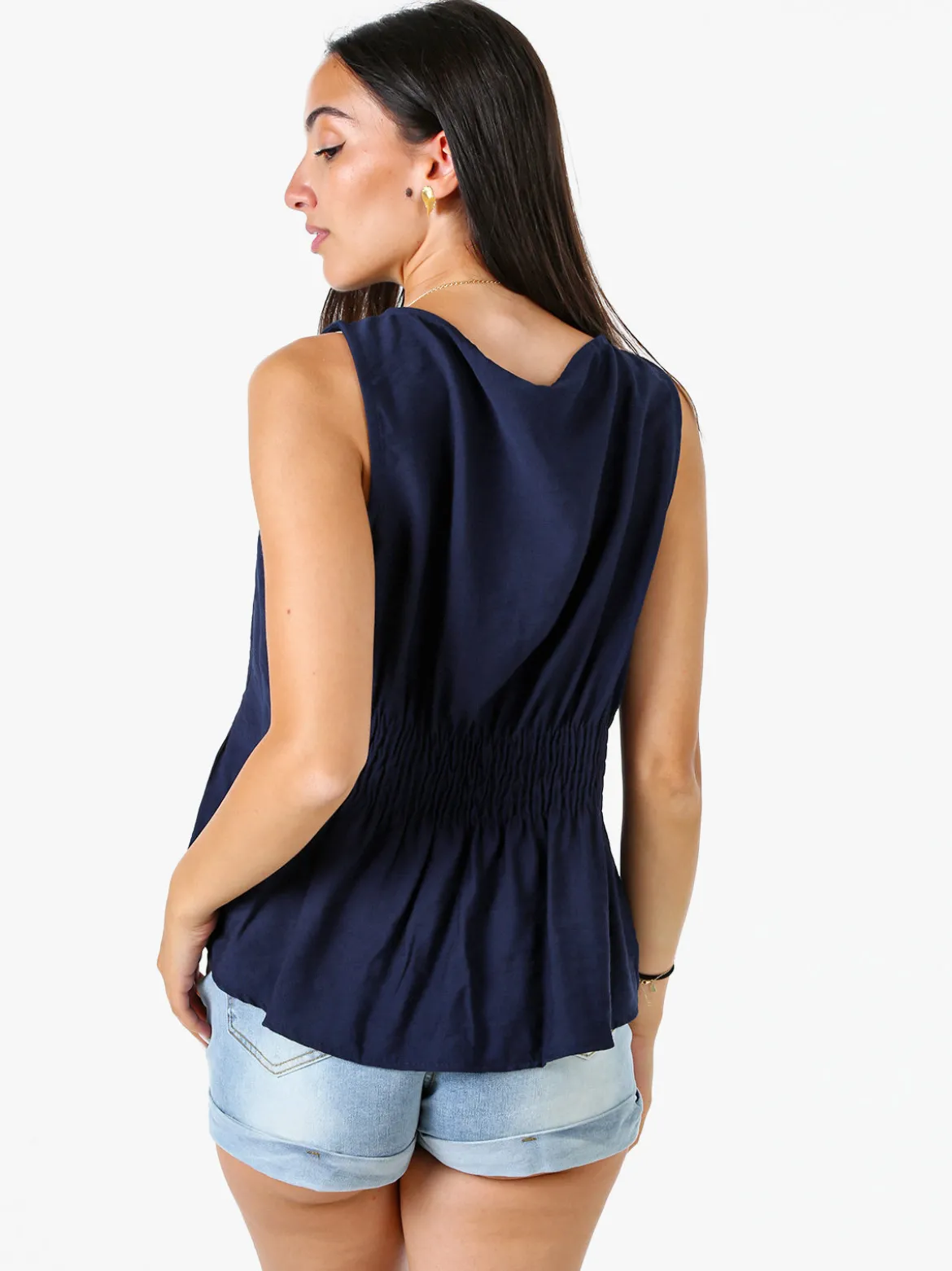 Solada Top smanicato da donna in viscosa - blu scuro