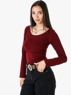 Solada T-shirt a maniche lunghe da donna in cotone - bordeaux