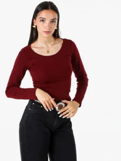 Solada T-shirt a maniche lunghe da donna in cotone - bordeaux