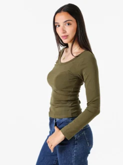 Solada T-shirt a maniche lunghe da donna in cotone - oliva