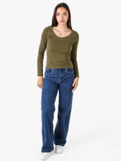 Solada T-shirt a maniche lunghe da donna in cotone - oliva