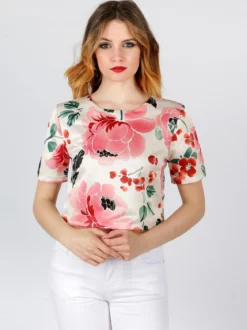 Solada T-shirt cropped fiorata con cerniera dietro