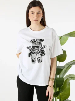 Solada T-shirt da donna in cotone con strass - bianco
