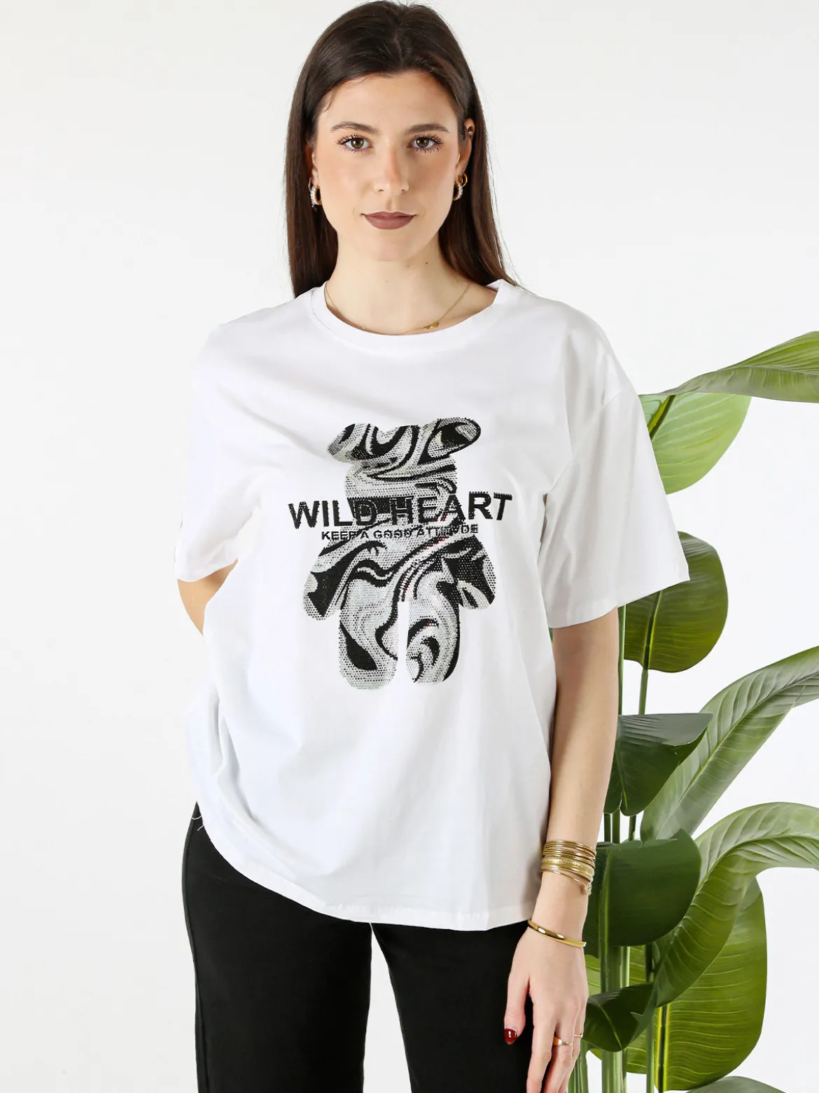 Solada T-shirt da donna in cotone con strass - bianco