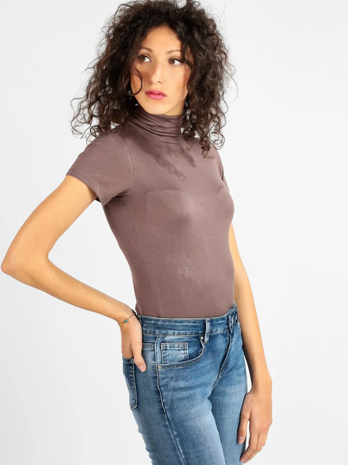 Solada T-shirt dolcevita da donna in tinta unita