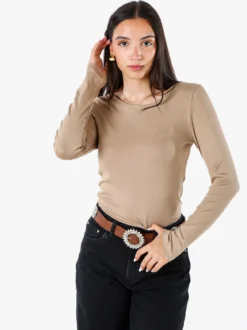 Solada T-shirt donna a maniche lunghe con scollo tondo - khaki