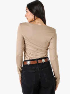 Solada T-shirt donna a maniche lunghe con scollo tondo - khaki
