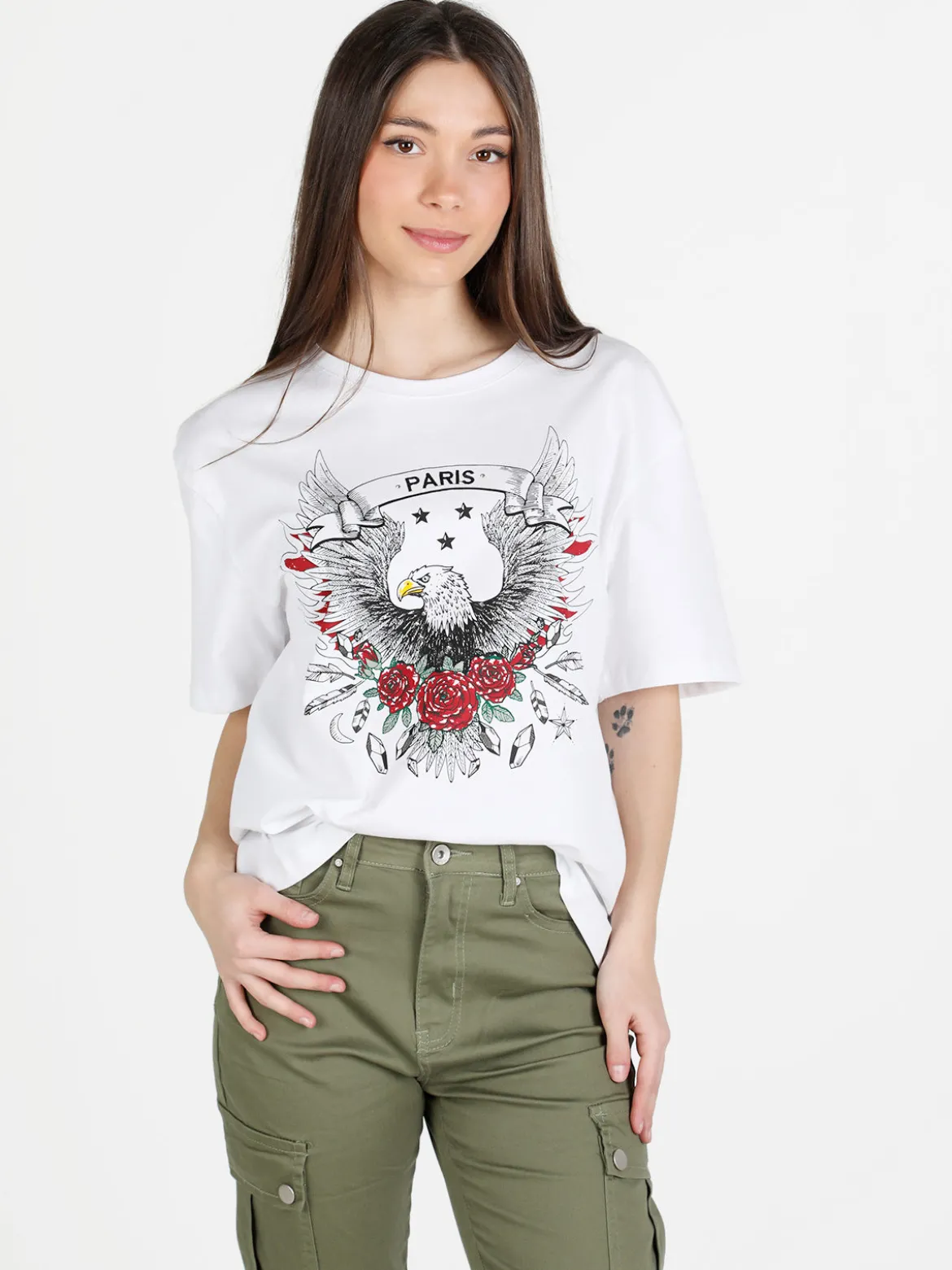 Solada T-shirt donna con stampa disegno e strass