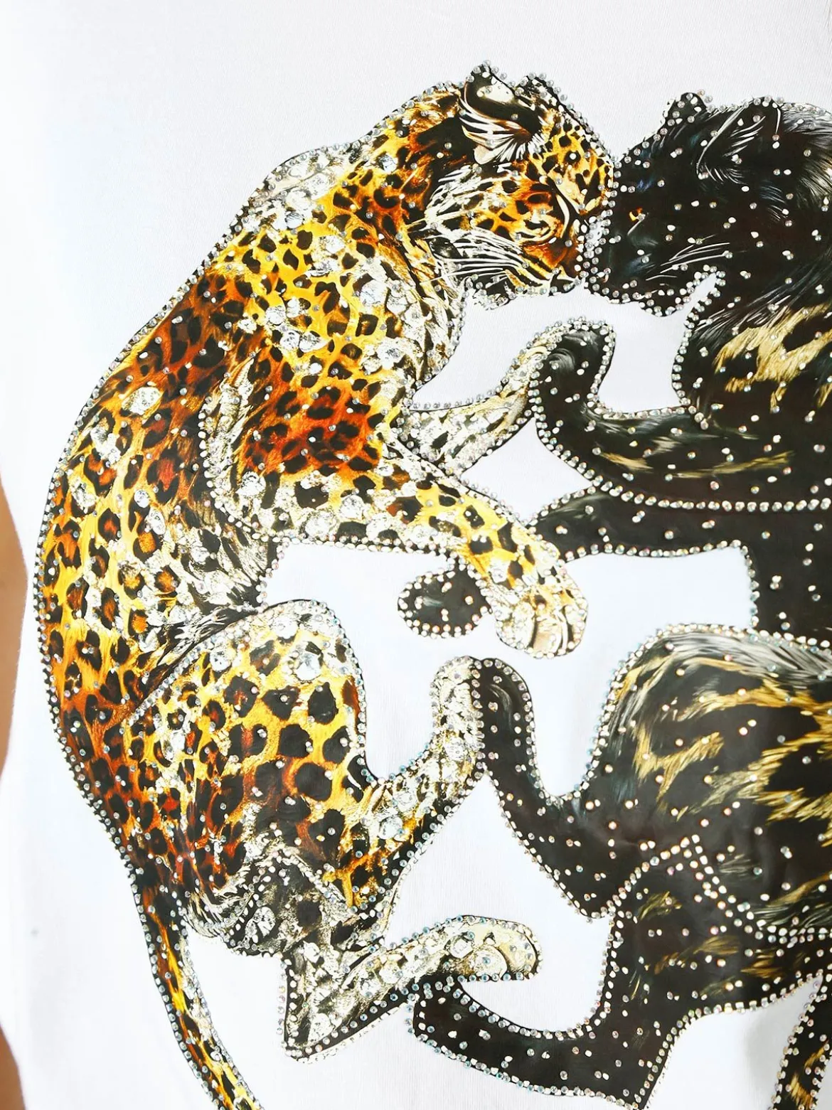 Solada T-shirt donna gioiello con strass e stampa disegno animali - bianco