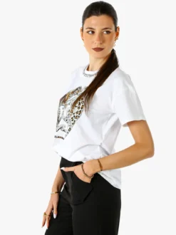 Solada T-shirt donna gioiello con strass e stampa disegno animali - argento