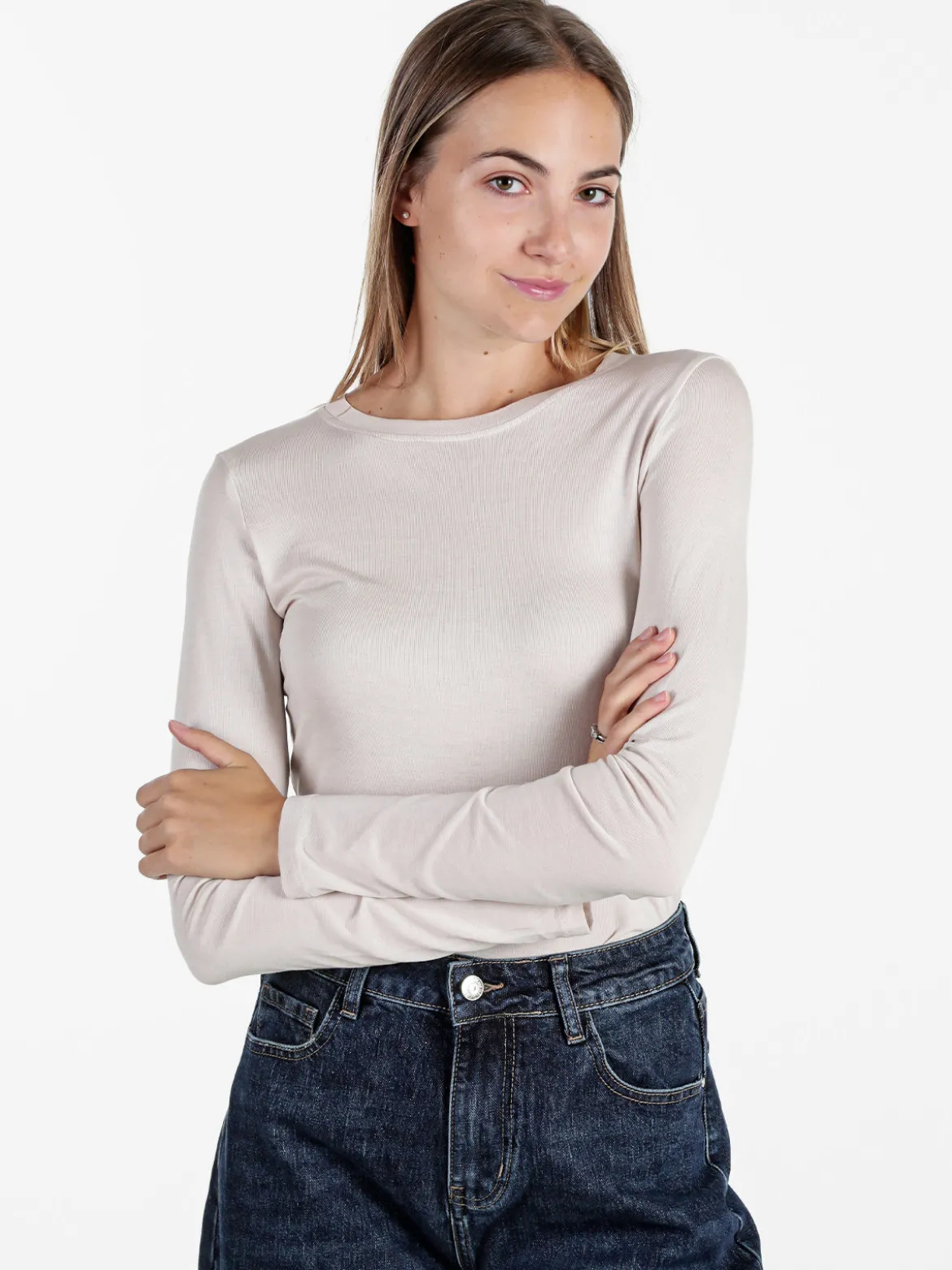 Solada T-shirt donna girocollo a maniche lunghe - beige