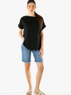 Solada T-shirt donna in cotone con scollo a barca - nero