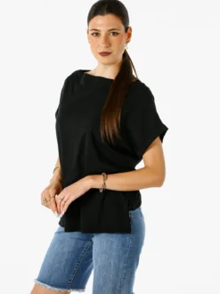 Solada T-shirt donna in cotone con scollo a barca - nero