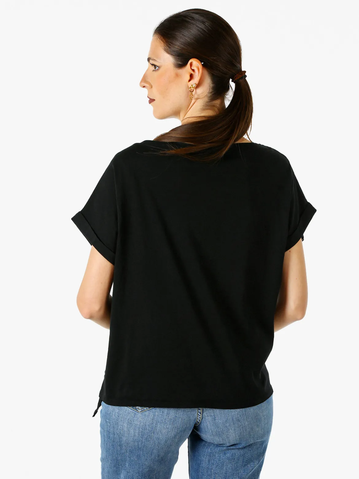 Solada T-shirt donna in cotone con scollo a barca - nero