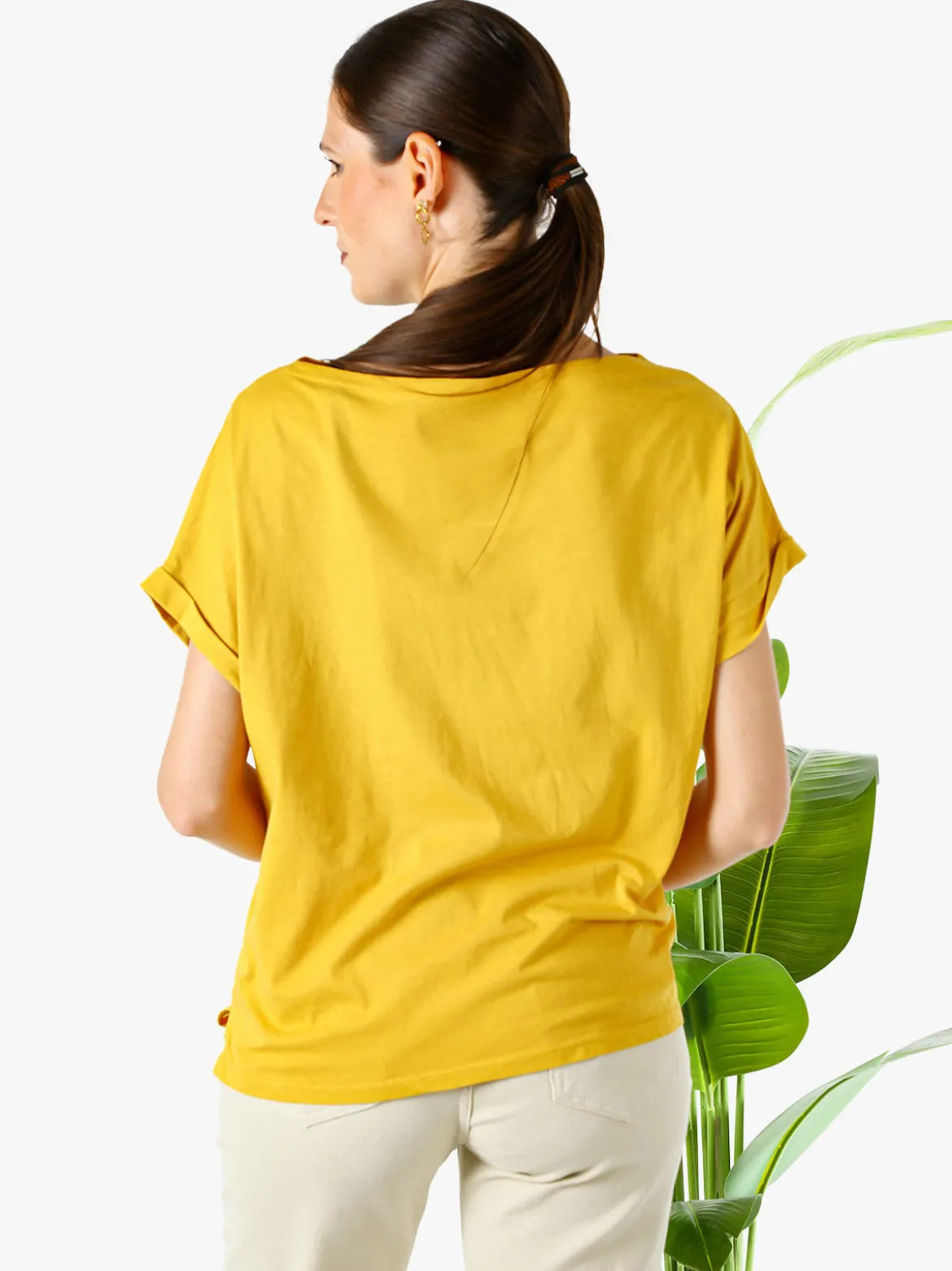 Solada T-shirt donna in cotone con scollo a barca - senape