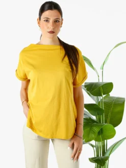 Solada T-shirt donna in cotone con scollo a barca - senape