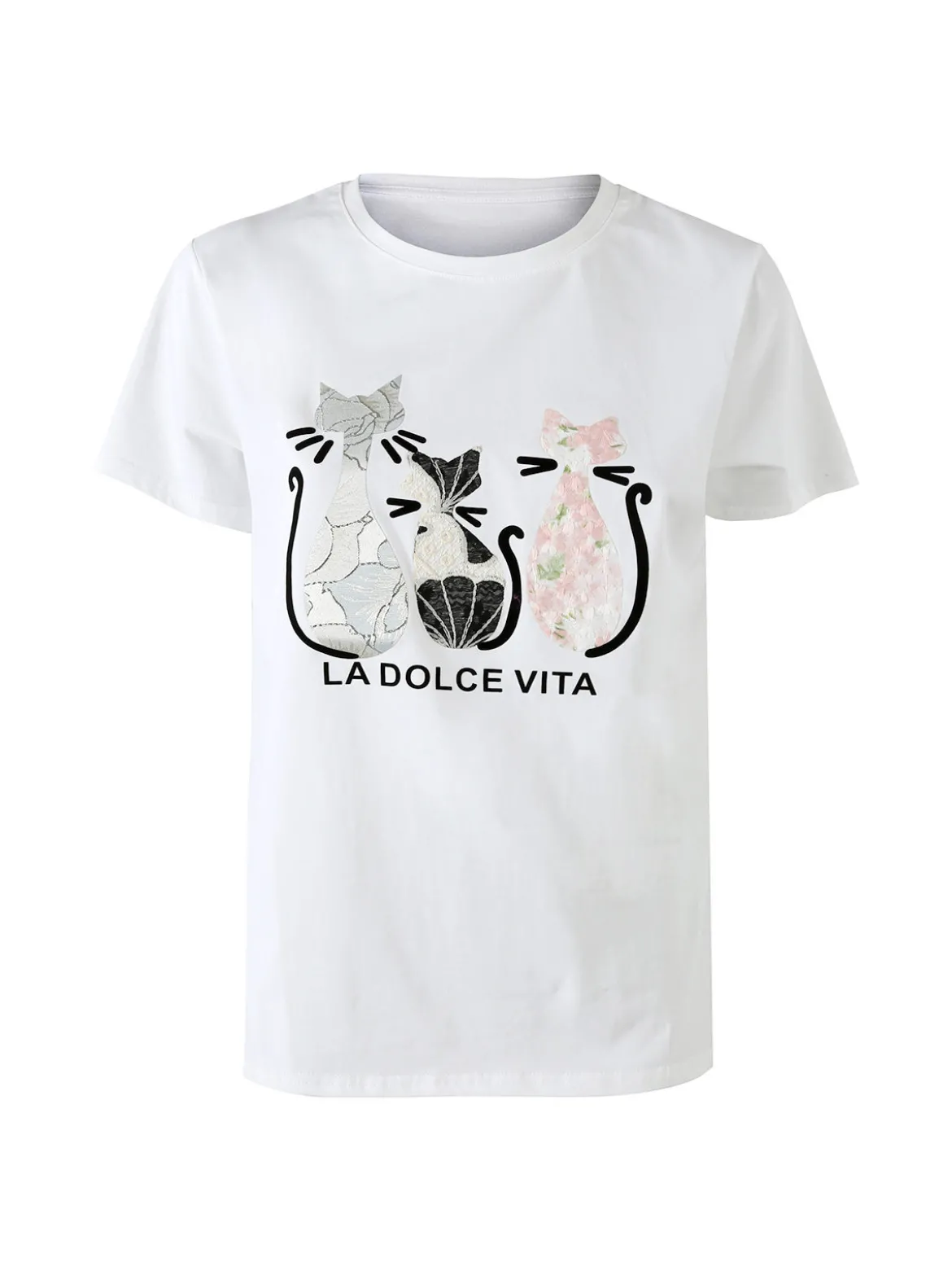 Solada T-shirt donna in cotone con stampa gatti - bianco