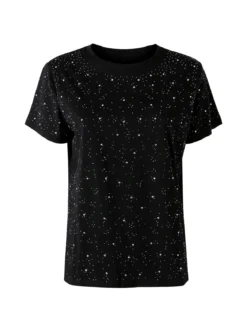 Solada T-shirt donna in cotone con strass - nero