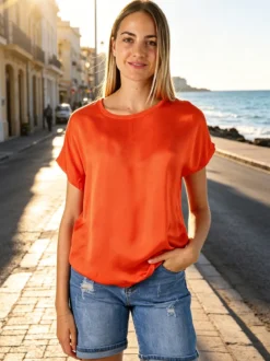 Solada T-shirt donna in viscosa e seta - arancione