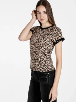 Solada T-shirt donna maculata con paillettes e strass