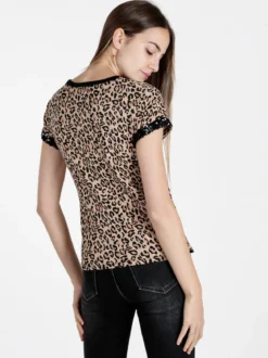 Solada T-shirt donna maculata con paillettes e strass