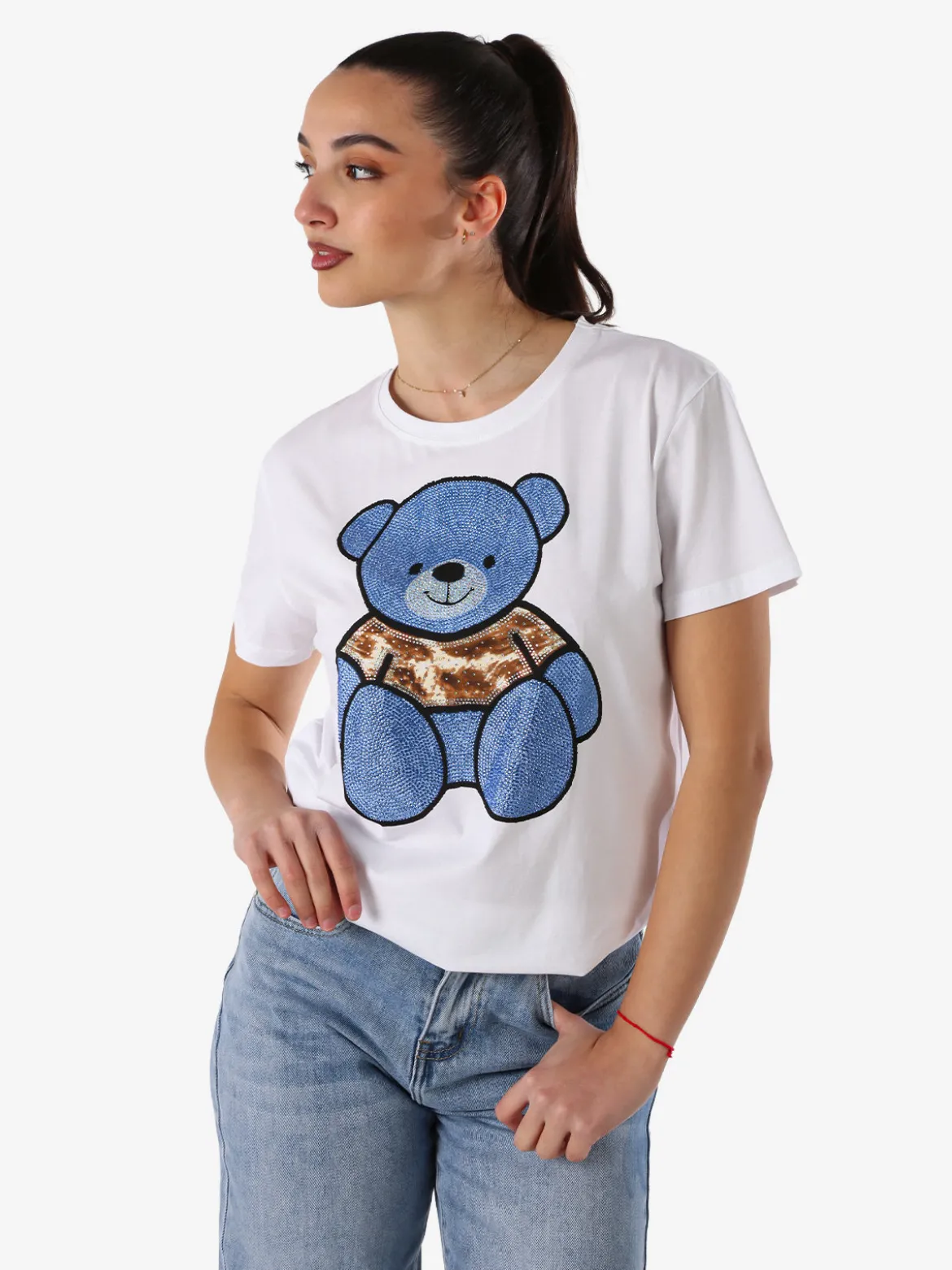 Solada T-shirt donna orsacchiotto con strass - blu