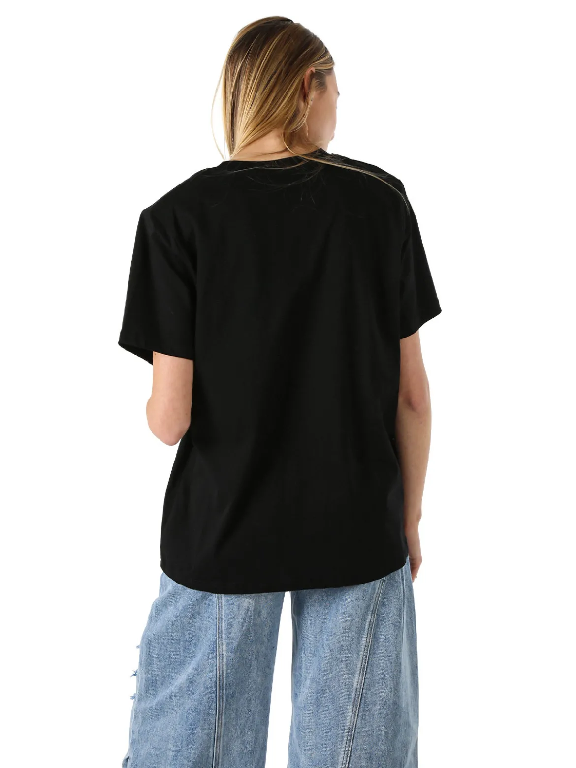 Solada T-shirt donna oversize con spalline imbottite e stampa - nero