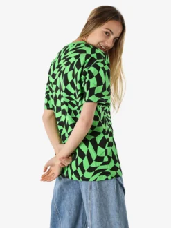 Solada T-shirt donna oversize con stampe geometriche bicolore e taschino sulla manica - verde