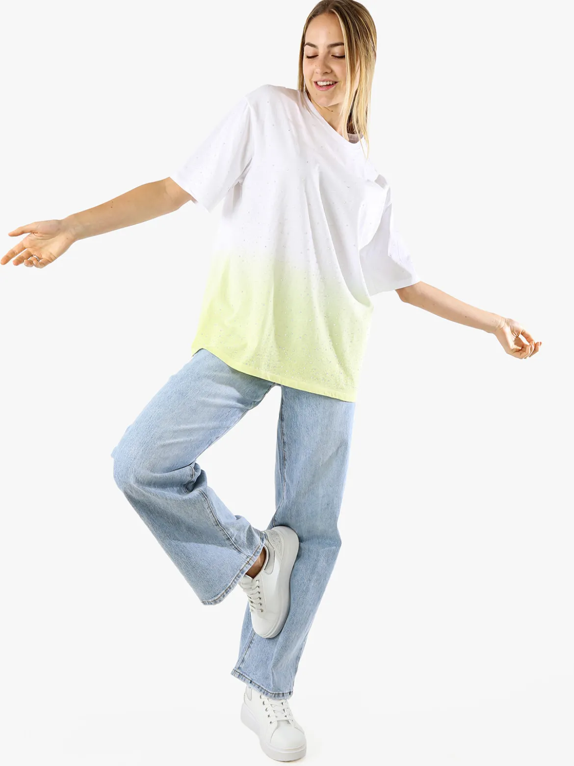 Solada T-shirt donna oversize con strass e sfumatura - giallo