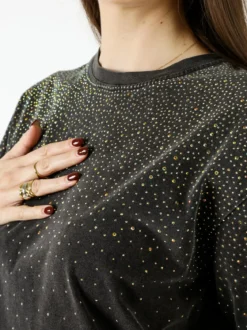 Solada T-shirt donna oversize con strass - nero
