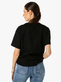 Solada T-shirt donna oversize in cotone con dettagli di perle e strass - nero