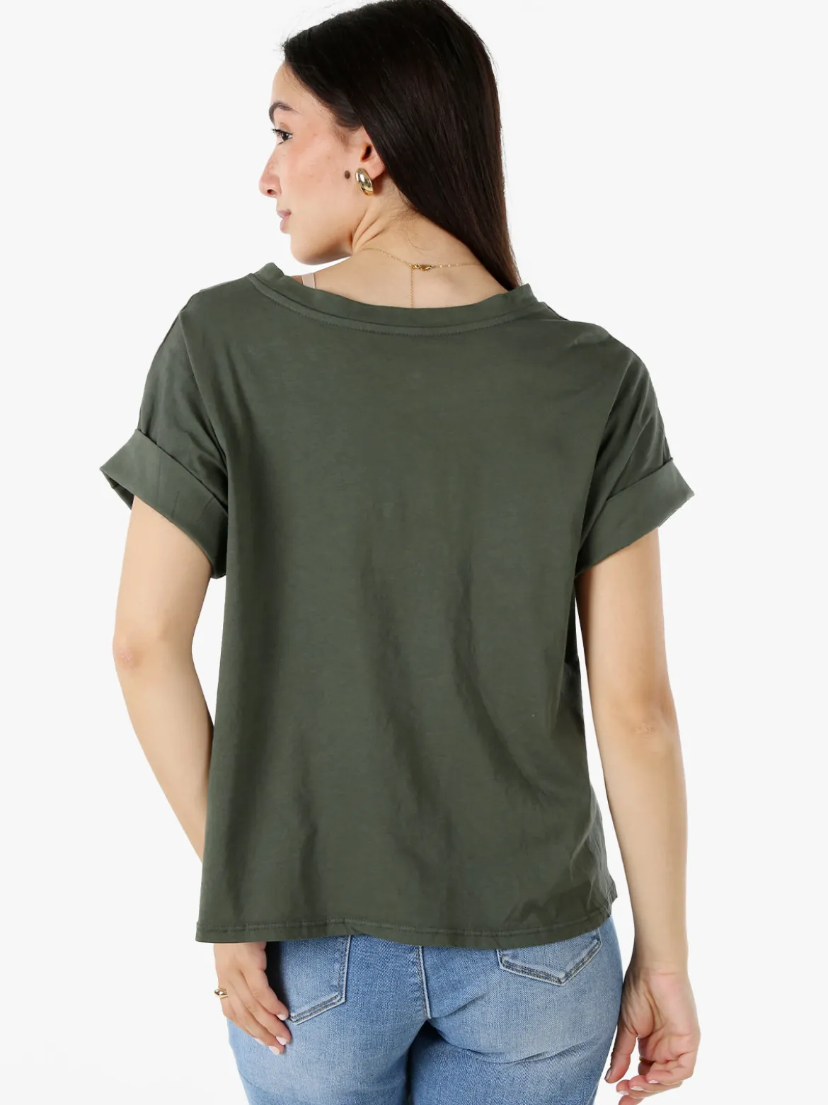 Solada T-shirt donna oversize in cotone con taschino - militare