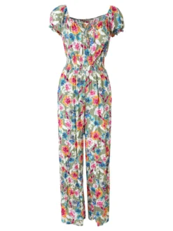 Solada Tuta jumpsuite da donna con stampa floreale e maniche corte - verde