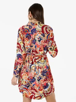 Solada Vestito donna a camicia con stampe a maniche lunghe e taschino - arancione