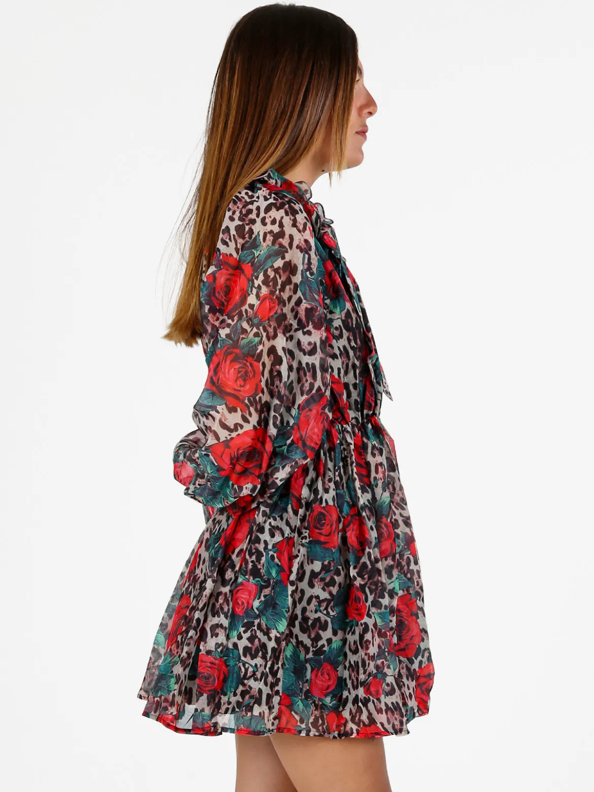 Solada Vestito donna animalier a maniche lunghe - multicolore