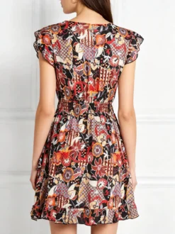Solada Vestito donna in cotone a maniche corte con stampe colorate - nero