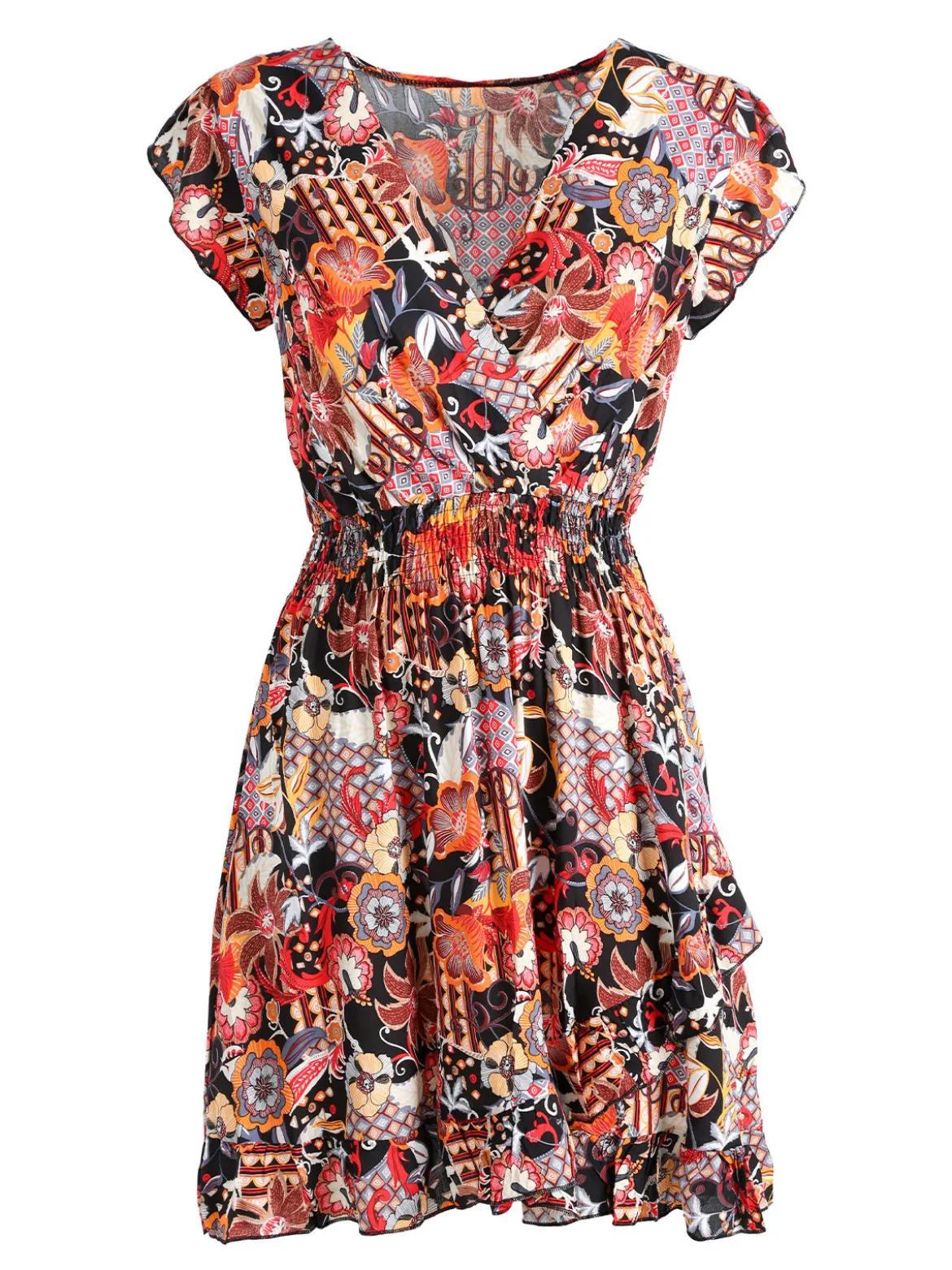 Solada Vestito donna in cotone a maniche corte con stampe colorate - nero