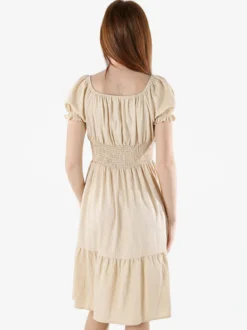 Solada Vestito donna in viscosa con scollo a barca e maniche corte - beige